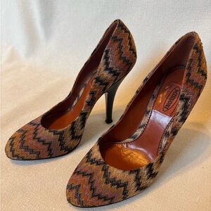 Vintage Y2K Missoni Zigzag fabric Heels in Earthy Tones